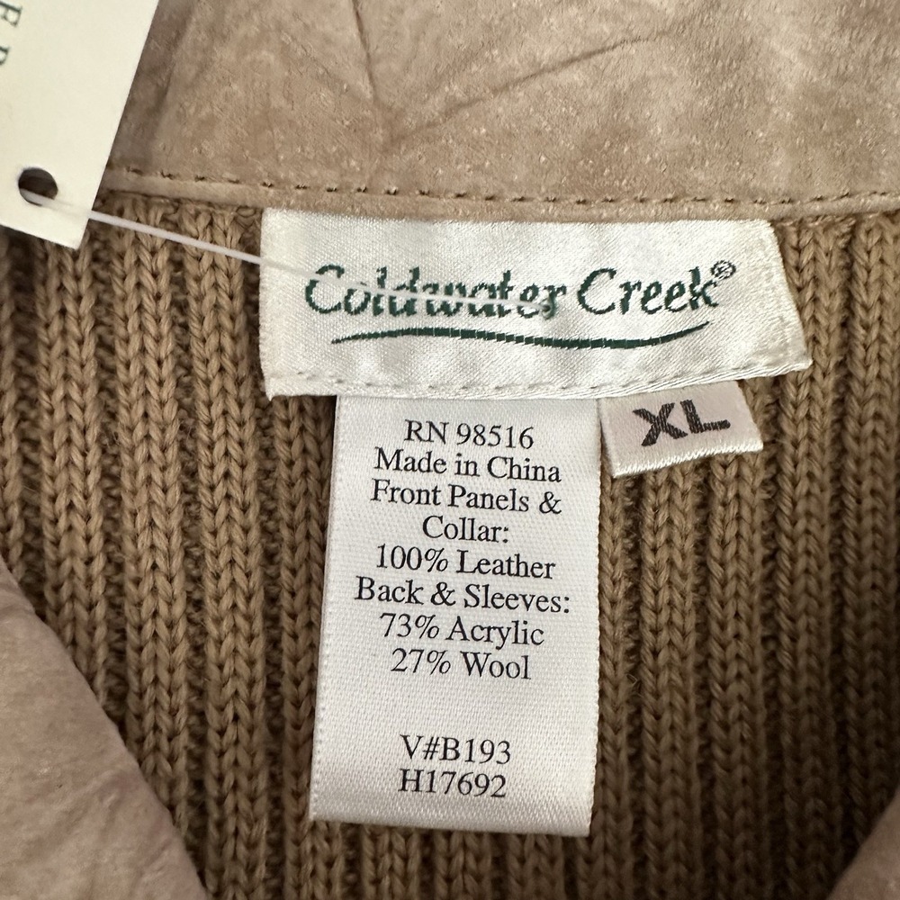 Coldwater Creek Leather Wool Knit Jacket Womens XL Tan Crinkle Suede NWT - Picture 9 of 13